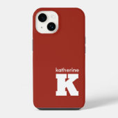 Coque Pour iPhone 14 Monogramme rouge rubis moderne Nom initial (Verso)