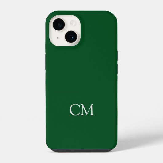 Coque Pour iPhone 14 monogramme simple vert foncé (Verso)