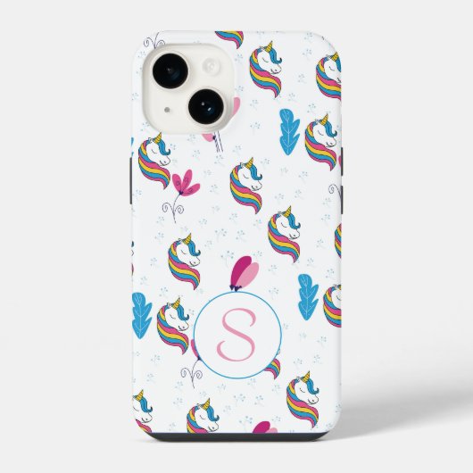 Coque Pour iPhone 14 Monogramme Unicorne Whimsical Fun (Verso)