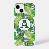 Coque Pour iPhone 14 Monogramme vert Feuille tropicaux (Verso)