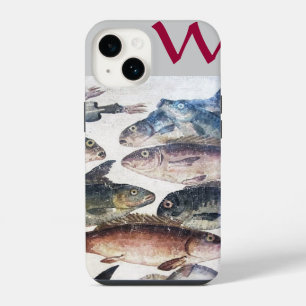 COQUE POUR iPhone 14 MOSAÏQUE ANTIQUE DE POISSONS, MONOGRAMME DE LA VIE