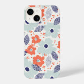 Coque Pour iPhone 14 Motif à fleurs moderne orange et bleu (Verso)