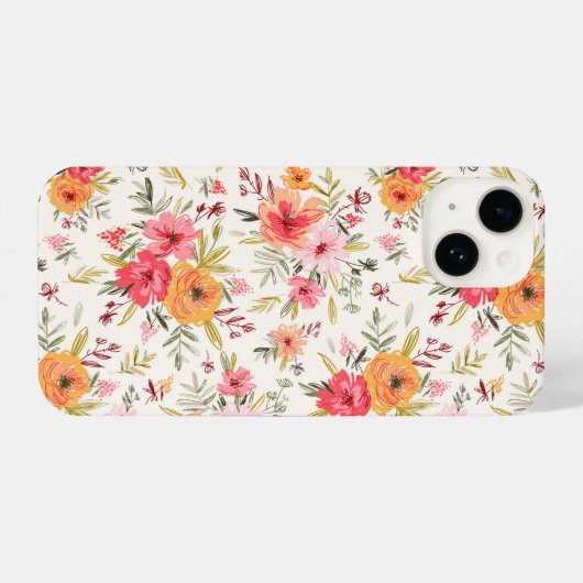 Coque Pour iPhone 14 Motif à fleurs Orange Doodle Garden (Verso Horizontal)