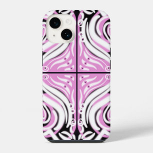 Coque Pour iPhone 14 Motif Abstrait Courbe Rose Noir Blanc