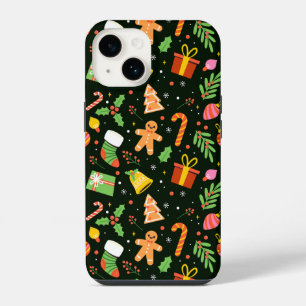 Coque Pour iPhone 14 Motif Abstrait de Noël Vert Foncé