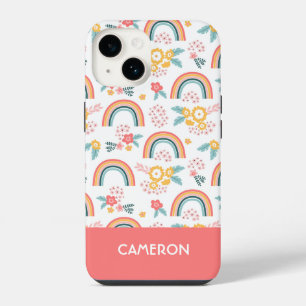 Coque Pour iPhone 14 Motif arc-en-ciel fleuri coloré
