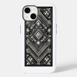 Coque Pour iPhone 14 Motif Art Déco Géométrique Diamant de Luxe Doré