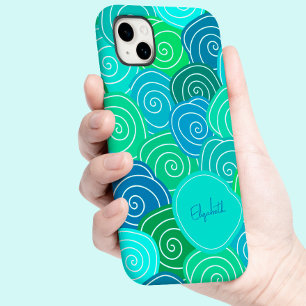 Coque Pour iPhone 14 Motif bleu vert mignon vintage fantaisiste personn
