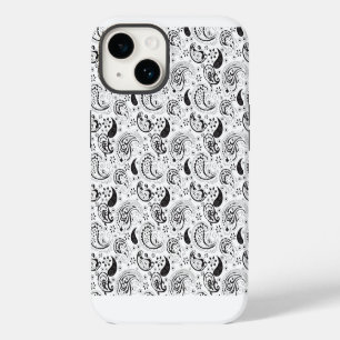 Coque Pour iPhone 14 Motif cachemire noir et blanc – Art textile élégan