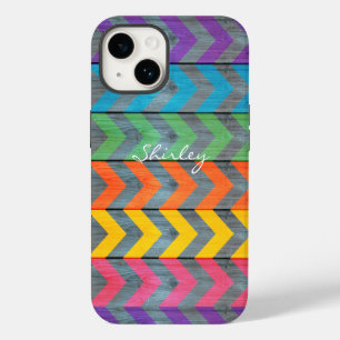 Coque Pour iPhone 14 Motif Chevron sur texture de bois par Shirley Tayl