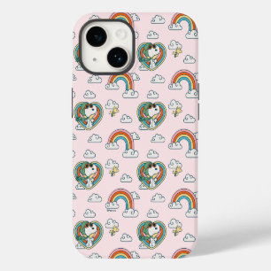 Coque Pour iPhone 14 Motif Cœur Arc-en-Ciel Snoopy & Woodstock