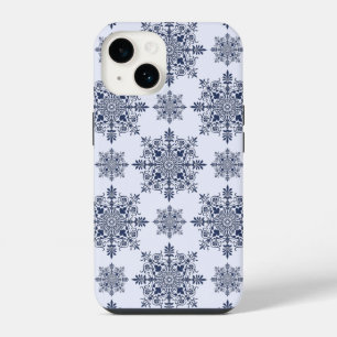Coque Pour iPhone 14 Motif Damas de flocon bleu