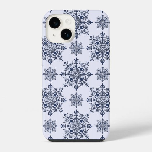 Coque Pour iPhone 14 Motif Damas de flocon bleu (Verso)