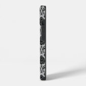 Coque Pour iPhone 14 Motif Damassé Rococo Noir sur Gris (Côté gauche)