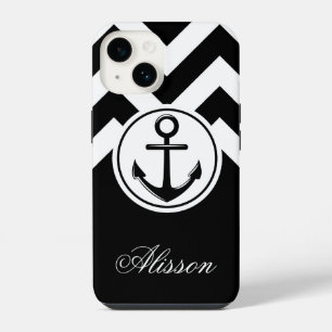 Coque Pour iPhone 14 Motif d'ancre noir et blanc