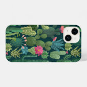Coque Pour iPhone 14 Motif de cactus Turquoises verts en fleurs (Verso Horizontal)