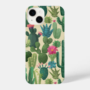 Coque Pour iPhone 14 Motif de cactus Turquoises verts en fleurs