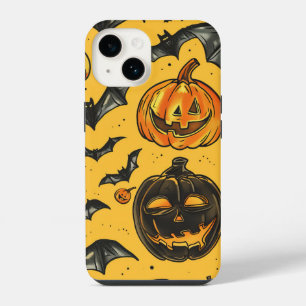Coque Pour iPhone 14 Motif de citrouille et de chauves-souris d'Hallowe