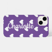 Coque Pour iPhone 14 Motif de coeur personnalisé violet (Verso Horizontal)