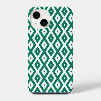 Coque Pour iPhone 14 Motif de diamant vert et blanc