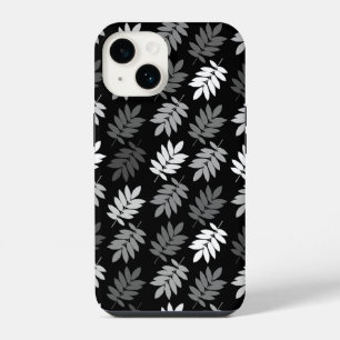 Coque Pour iPhone 14 Motif de feuille aînée noir blanc gris
