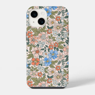 Coque Pour iPhone 14 Motif de fleurs de jardin de corail