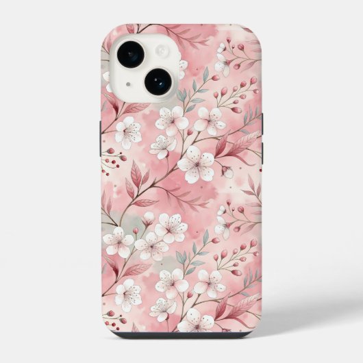 Coque Pour iPhone 14 Motif de fleurs Sakura rose (Verso)
