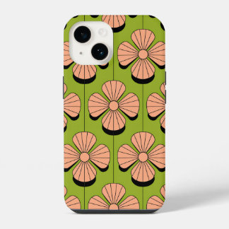 Coque Pour iPhone 14 Motif de géométrie florale rétro - Pétales roses