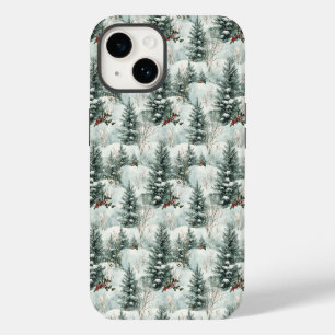 Coque Pour iPhone 14 Motif de Noël avec forêt de neige et pins