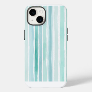 Coque Pour iPhone 14 Motif de rayure verticale aqua aquarelle côtier