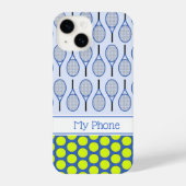 Coque Pour iPhone 14 Motif de tennis nom personnalisé bleu (Verso)