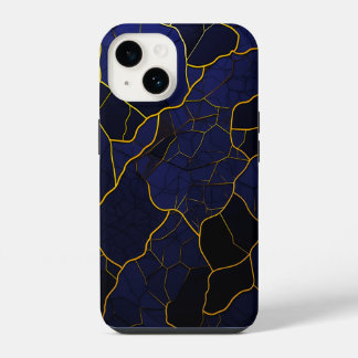 Coque Pour iPhone 14 Motif de Texture de luxe moderne Golden Navy