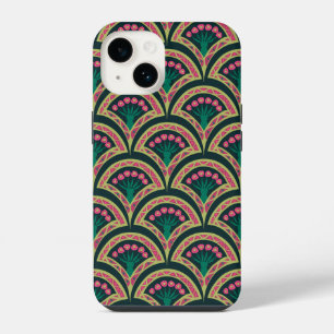 Coque Pour iPhone 14 Motif de ventilateur floral rose et vert