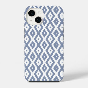 Coque Pour iPhone 14 Motif diamant bleu gris et blanc