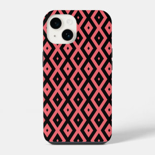 Coque Pour iPhone 14 Motif diamant corail et noir