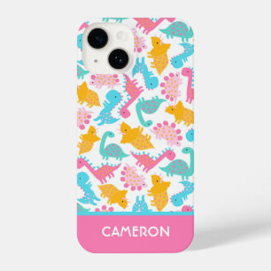 Coque Pour iPhone 14 Motif Dinosaur rose et Turquoise