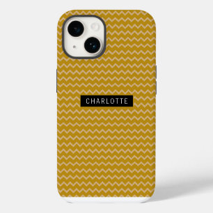 Coque Pour iPhone 14 Motif d'or Zigzag Mustard Personnalisé