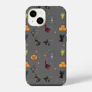 Coque Pour iPhone 14 Motif effrayant d'Halloween avec des chats noirs,
