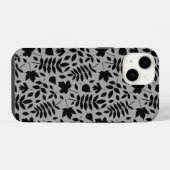 Coque Pour iPhone 14 Motif Feuille tombé noir sur gris (Verso Horizontal)