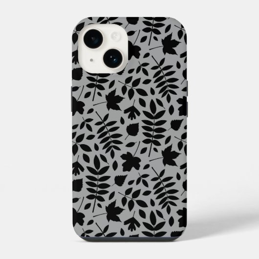 Coque Pour iPhone 14 Motif Feuille tombé noir sur gris (Verso)