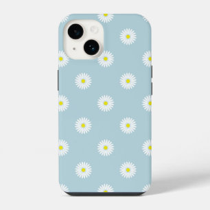 Coque Pour iPhone 14 Motif illustratif de pâquerettes sur fond bleu pâl