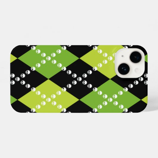 Coque Pour iPhone 14 Motif Jacquard crâne vert (Verso Horizontal)