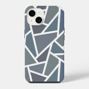 Coque Pour iPhone 14 Motif mosaïque bleu-gris