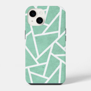 Coque Pour iPhone 14 Motif mosaïque vert menthe et blanc