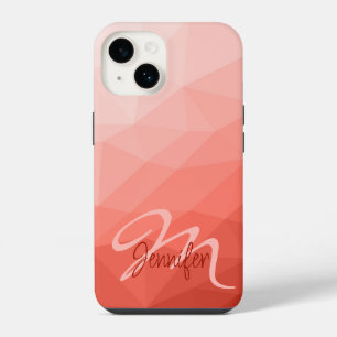 Coque Pour iPhone 14 Motif ombré en maille géométrique rose corail Mono