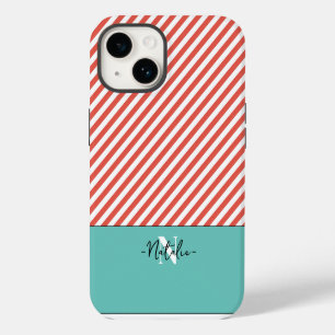 Coque Pour iPhone 14 Motif rayé coloré brodé Rouge et bleu