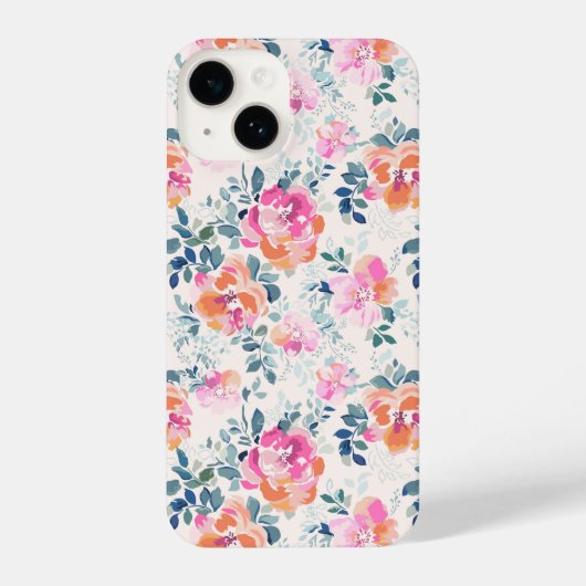 Coque Pour iPhone 14 Motif rose et Turquoise (Verso)
