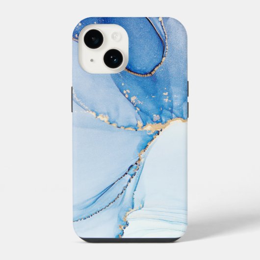 Coque Pour iPhone 14 Motif unique de marbre bleu or iPhone / Android (Verso)