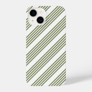 Coque Pour iPhone 14 Motif vert olive et blanc cinq bandes
