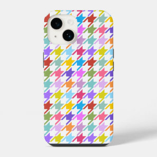 Coque Pour iPhone 14 Multicolor Houndstooth+Motif blanc